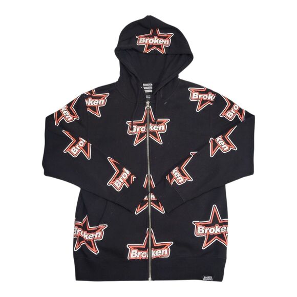 Broken Promises Full Zip  Black Hoodie Men’s Medium All Over Print - Picture 1 of 6
